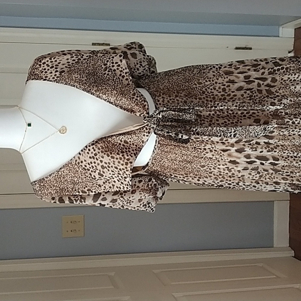 ASOS Leopard Print Puff Sleeves Faux Wrap Midi Dress sz 2 - Picture 6 of 13
